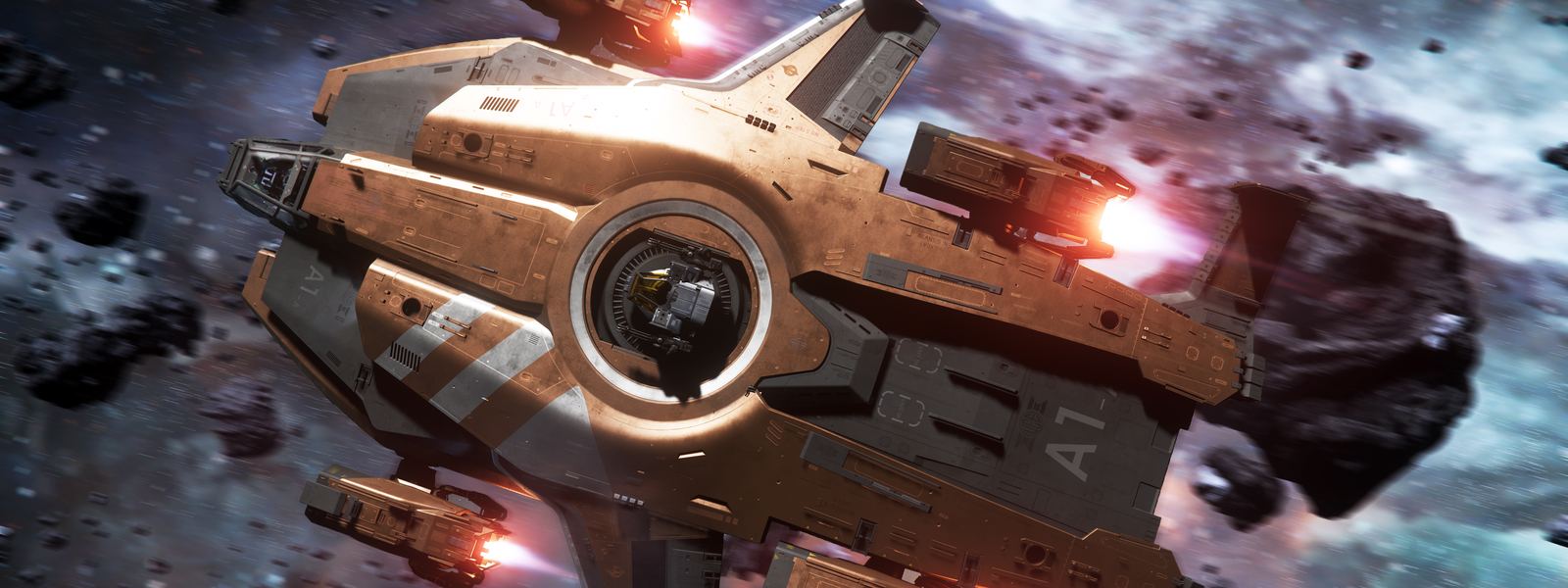 A mining ship working through an asteroid field